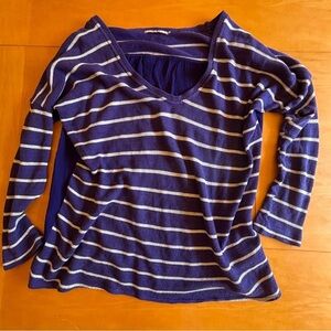 Language Anthropologie S purple, white striped V-neck cotton blend top